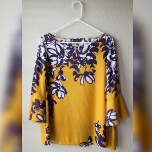 The Limited Mustard print bell sleeve blouse